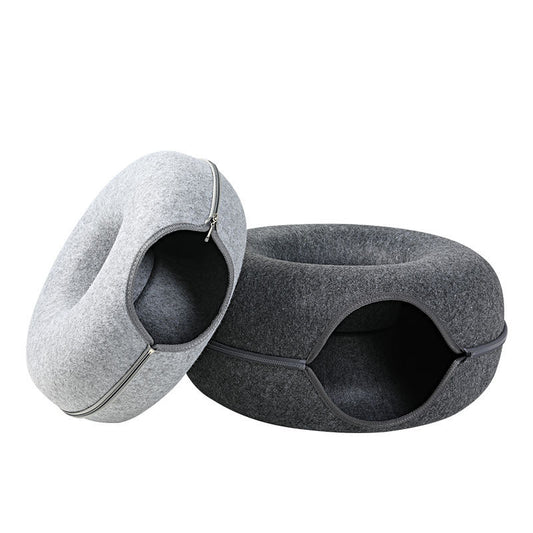 Cat Nest Round Woolen Felt Pet Dual-use Cat Nest Tunnel Interactive Training Toy Grey Felt Cat Nest