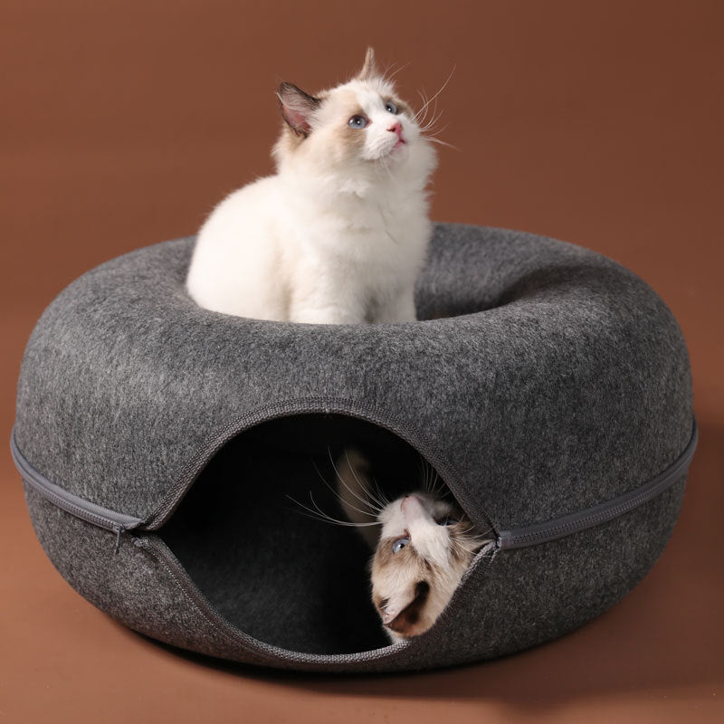 Cat Nest Round Woolen Felt Pet Dual-use Cat Nest Tunnel Interactive Training Toy Grey Felt Cat Nest