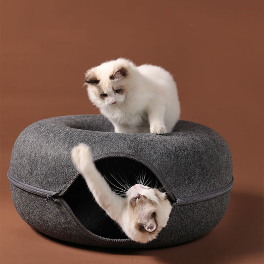 Cat Nest Round Woolen Felt Pet Dual-use Cat Nest Tunnel Interactive Training Toy Grey Felt Cat Nest