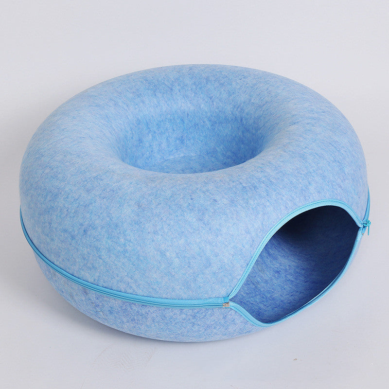 Cat Nest Round Woolen Felt Pet Dual-use Cat Nest Tunnel Interactive Training Toy Grey Felt Cat Nest