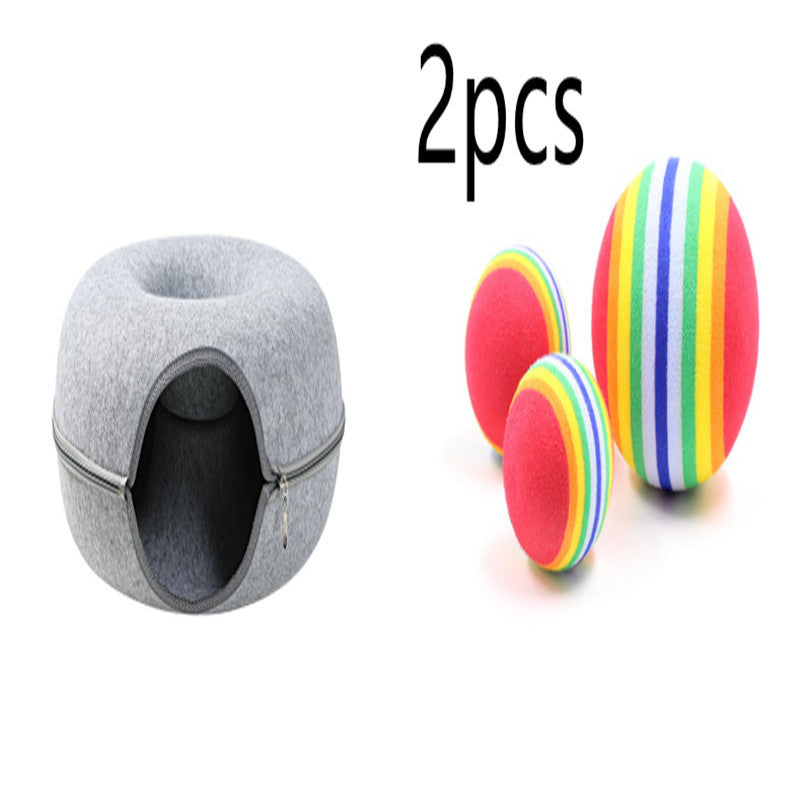 Cat Nest Round Woolen Felt Pet Dual-use Cat Nest Tunnel Interactive Training Toy Grey Felt Cat Nest