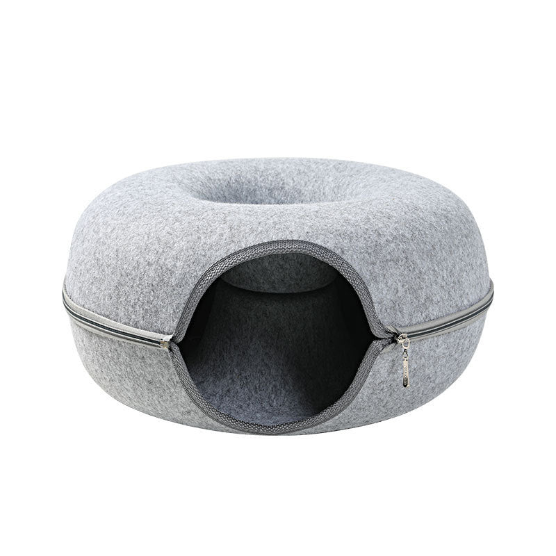 Cat Nest Round Woolen Felt Pet Dual-use Cat Nest Tunnel Interactive Training Toy Grey Felt Cat Nest