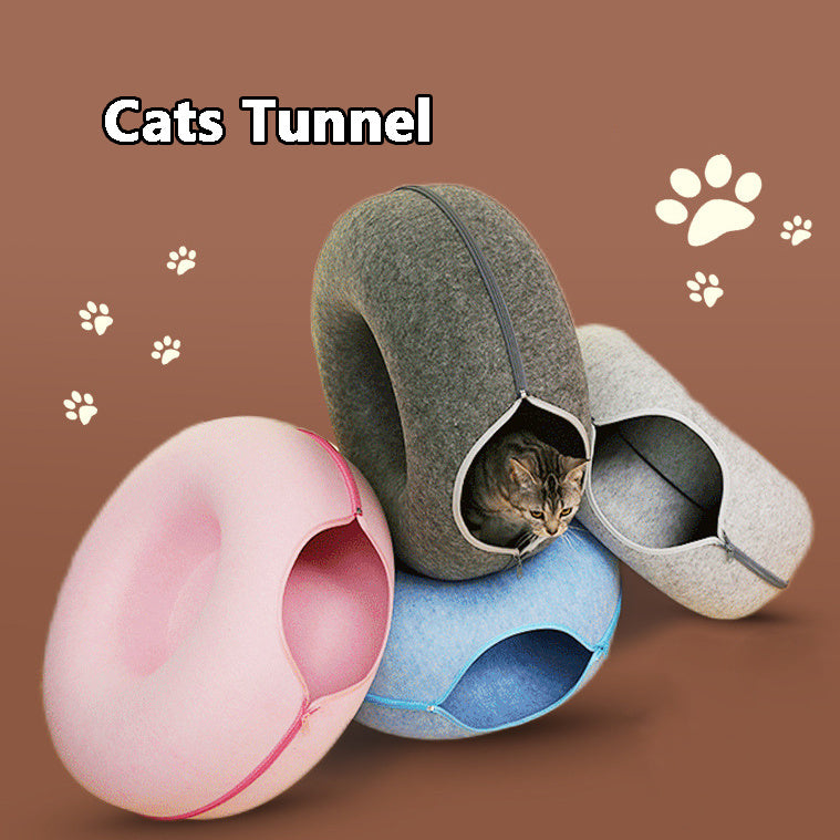 Cat Nest Round Woolen Felt Pet Dual-use Cat Nest Tunnel Interactive Training Toy Grey Felt Cat Nest