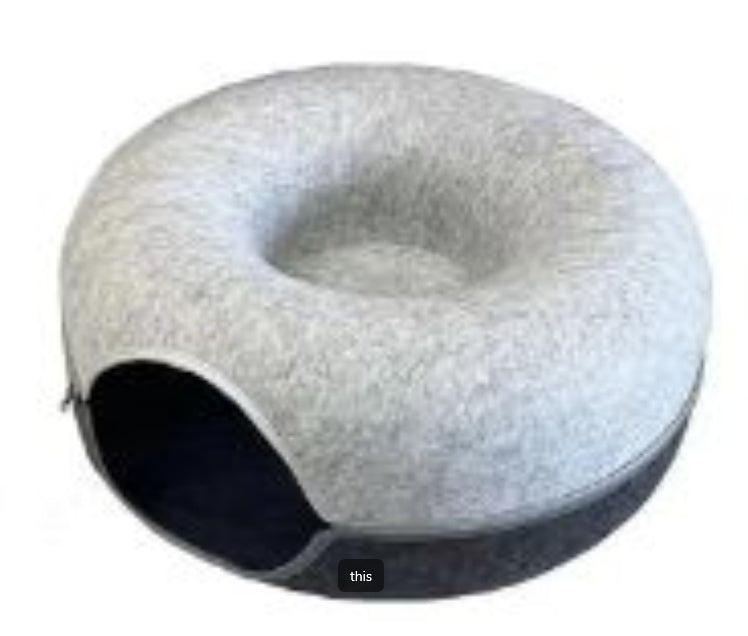 Cat Nest Round Woolen Felt Pet Dual-use Cat Nest Tunnel Interactive Training Toy Grey Felt Cat Nest